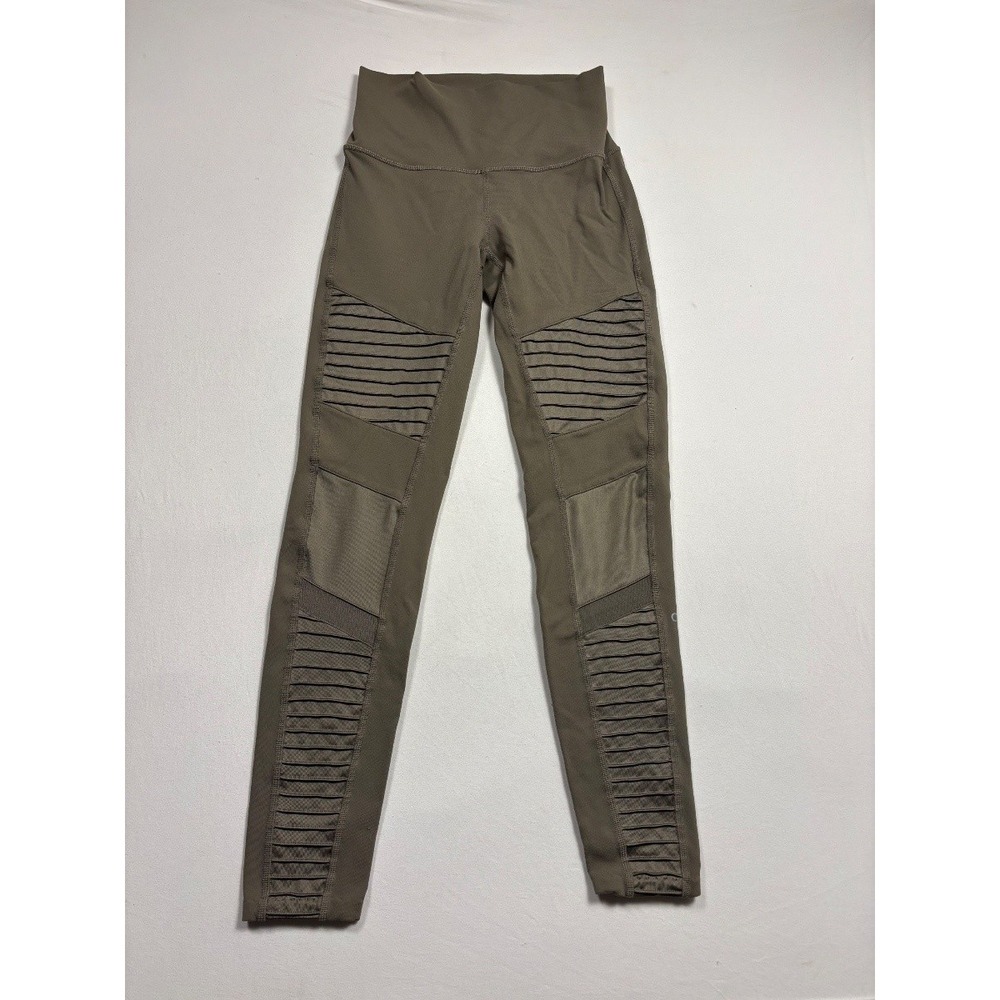 Alo Yoga Moto Leggings Women's Small Olive Green High Waist Ribbed Mesh